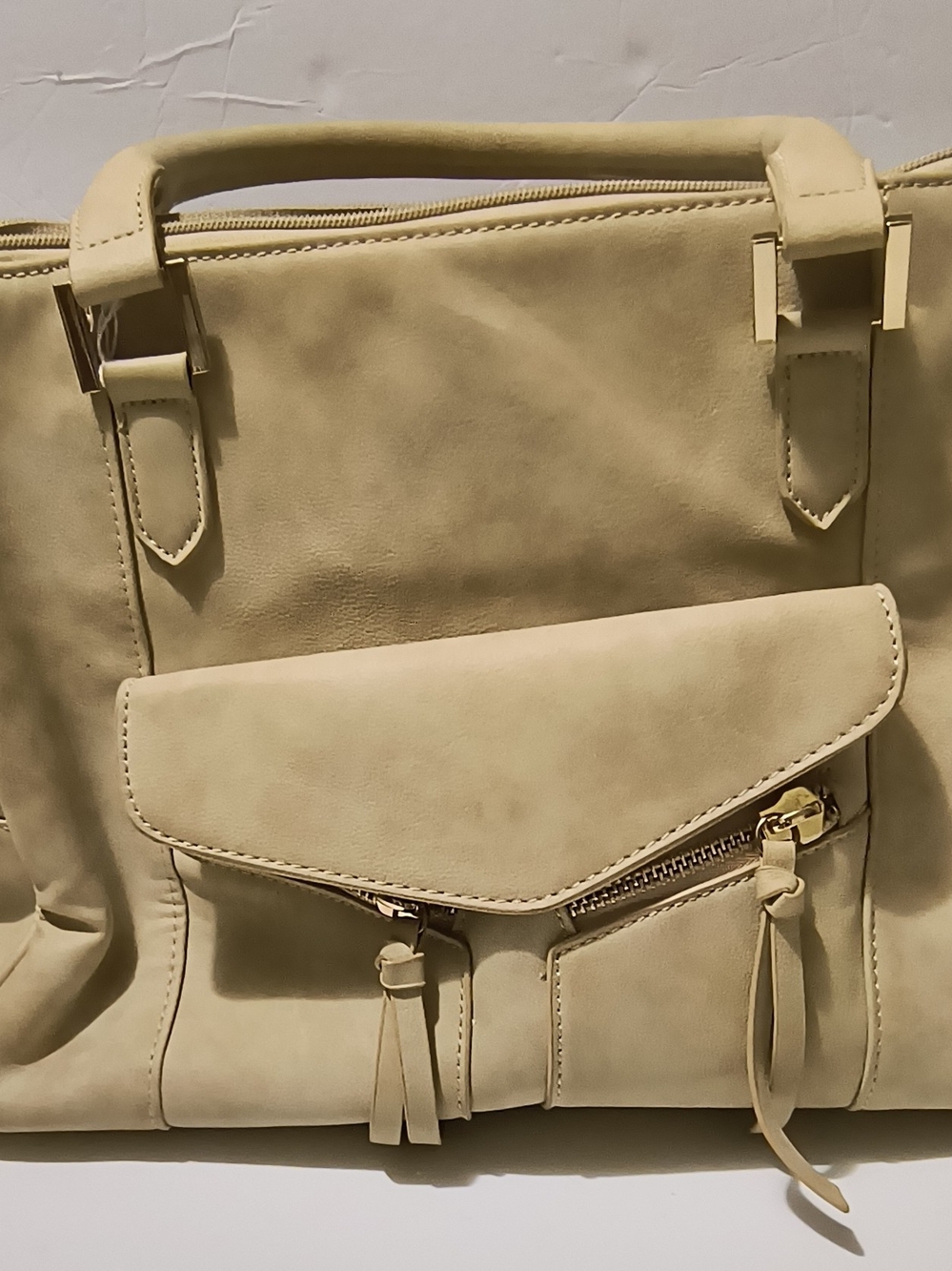 Cream Structured Shoulder Bag with Front Flap Pocket
